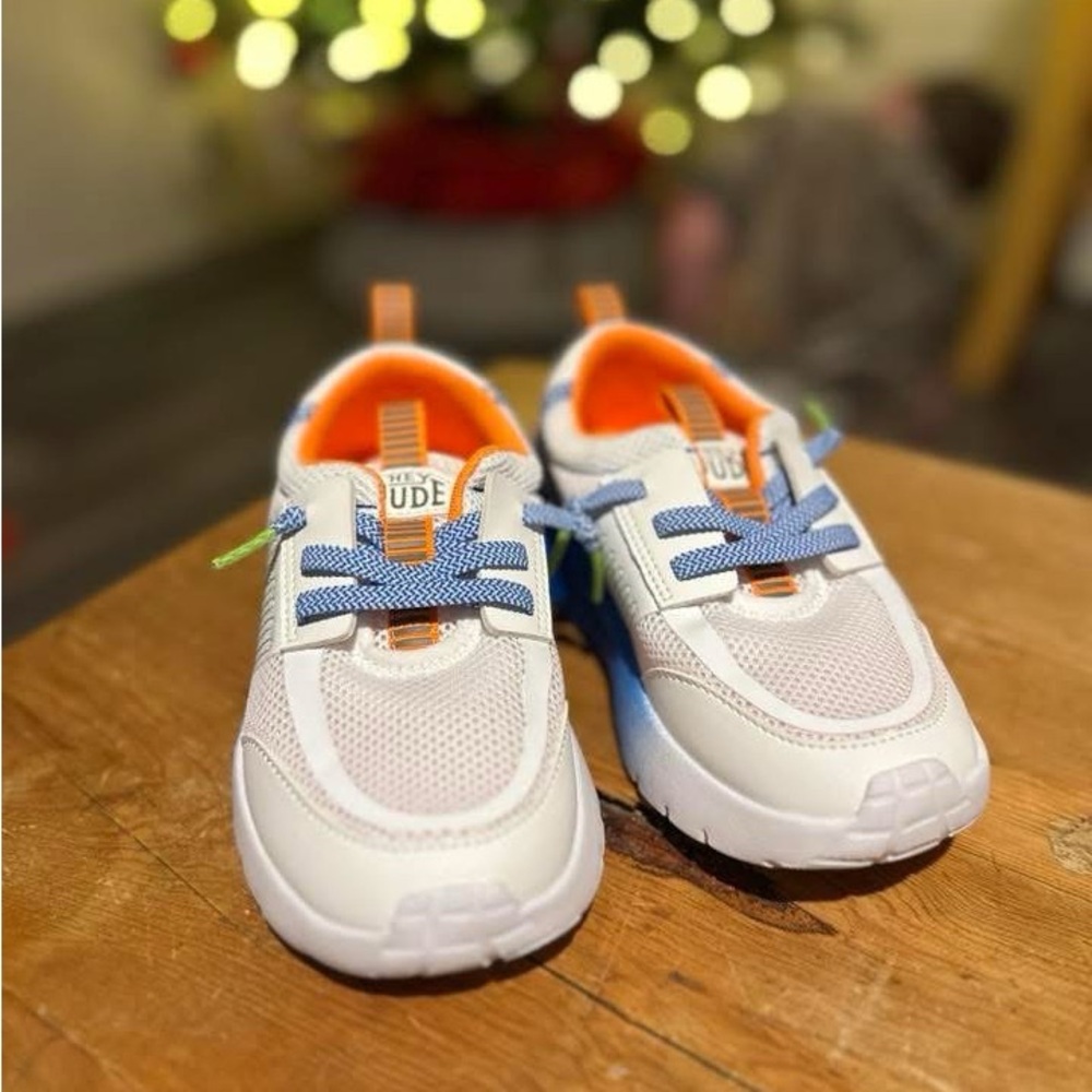 Hey Dude Kids' White and Orange Sneakers